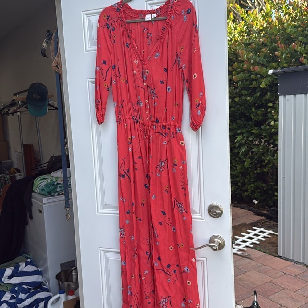Gap Button Down Maxi Dress - Red Floral Dress - Ruffle Sleeves - Size XS - NWOT